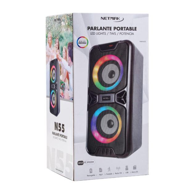 PARLANTE BLUETOOTH RGB LED LIGHTS 2X4 NETMAK NM-N55 - Imagen 4