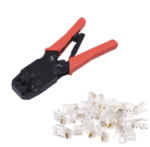 KIT PINZA CRIMPEADORA 3 EN 1 + 100 FICHAS RJ45 VT-POWER