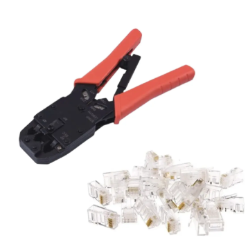KIT PINZA CRIMPEADORA 3 EN 1 + 100 FICHAS RJ45 VT-POWER